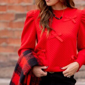 *NEW* Jodifl Bow Accented Bold Textured Sweatshirt